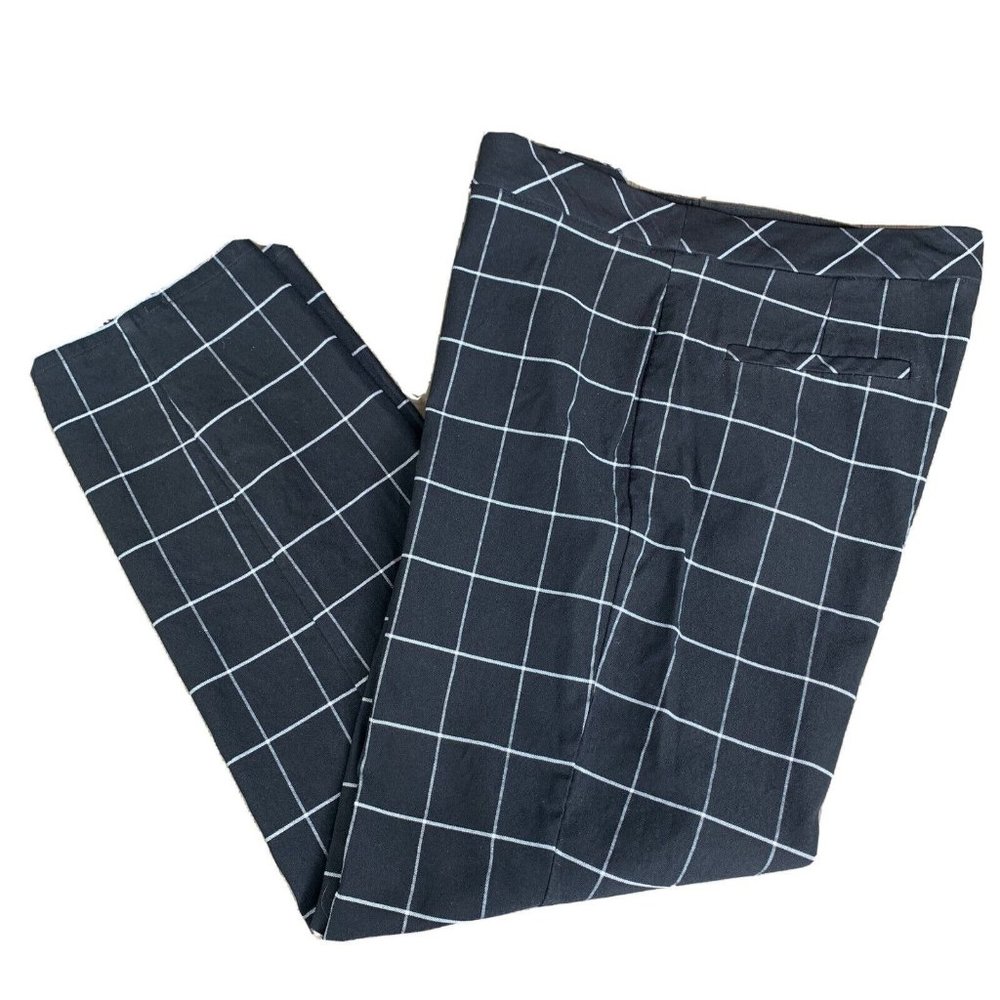 Investments Dress Pants Womens 12 Black White Stripes Hidden Zip Button Close - Picture 1 of 9